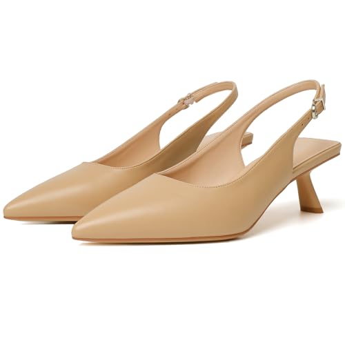 Image of Mostrin Kitten Heels for Women Pointed Toe Pumps Patent Leather Low Heel Slingback Heels with Buckle Dress Shoes for Dating Party Working