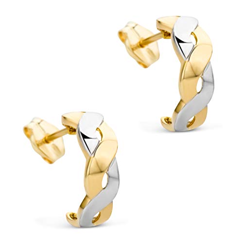 OROVI Ohrringe Gold – 14 Karat (585) Gelbgold und Weißgold – Creolen Gold geflochten, hypoallergene Ohrringe Damen, goldene Ohrstecker, Schmuck Damen, Goldschmuck – inkl. edler Schmuckbox