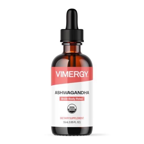Vimergy USDA Organic Ashwagandha Liquid Extract 27 2mL (2 Droppers or 48-54 Drops) Servings (220mg Extract per Serving). Stress Adaptogen Cognitive & Sleep Support Non-GMO (55 mL)
