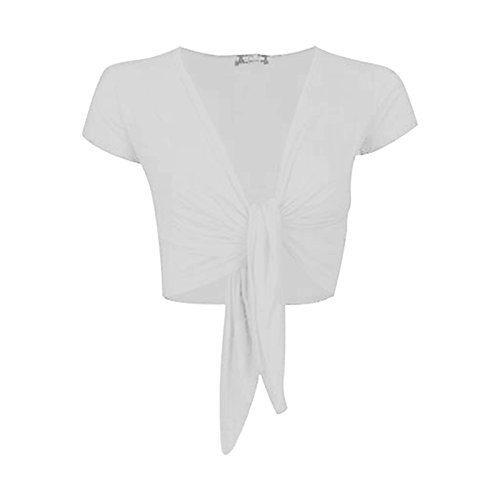 XpoZed ModaNew Womens Cap Sleeve Tie Up Front Cropped Bolero Shrug Cardigan (S/M, White)