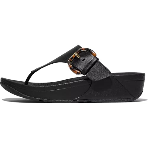 FitFlop Women's Lulu Resin-Buckle Leather Toe-Post Sandals Wedge