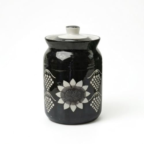Image of Black Grapes Printed Ceramic Handglazed Pickle Jars Set of 1-1000 ML Each | 1 kg Achaar Martban Barni Jar with Lid | Ceramic Storage Jar Container Pickle, Chatney