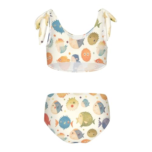 KLL Puffer Hawaiian Fish and Seaweed Girl 2 Pieces Bikini Set Quick-Dry Bathing Suit Swimwear Adjustable Strap2