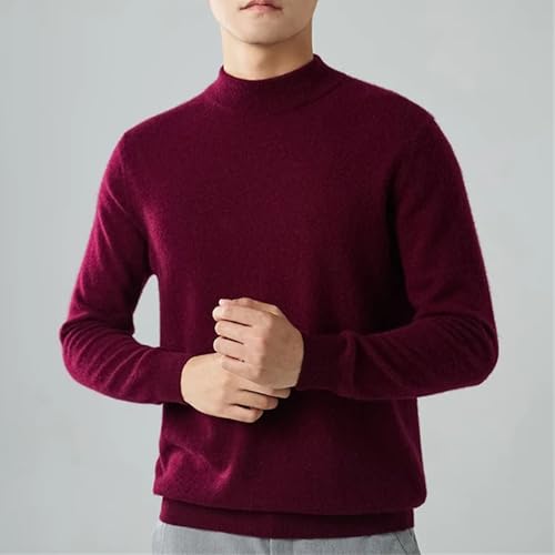 Men's Semi-High Collar 100% Cashmere Winter Long-Sleeved Pullover Business Casual Knitting Bottoming Sweater4