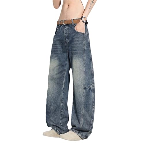 Men's Vintage Straight Baggy Jeans Casual Washed Distressed Wide Leg Denim Pants
