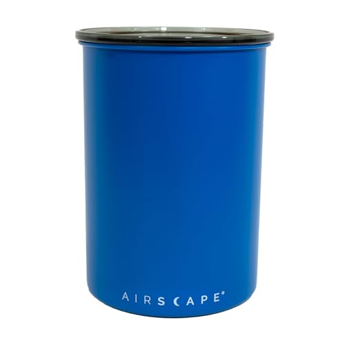 Planetary Design Airscape Stainless Steel Coffee Canister | Food Storage Container | US patented Airtight Lid | Push Out Excess Air Preserve Food Freshness (Medium, Matte Blue)