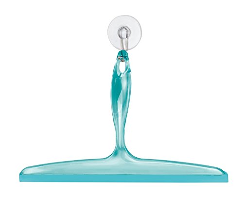 mDesign Limpiacristales de plástico resistente con ventosa para colgar - Ideal para limpiar cabinas de ducha o espejos - Color azul