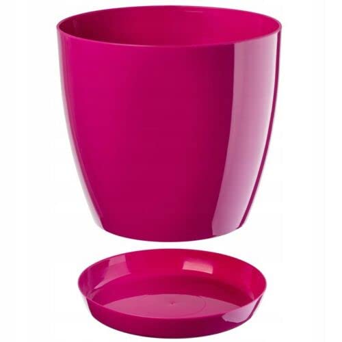 Plant Pot Flower 20 Colours 9 sizes Gloss Plastic Plant Pots Planter Saucer Tray Deco (12 cm/ 4.7 inch, Fuchsia)