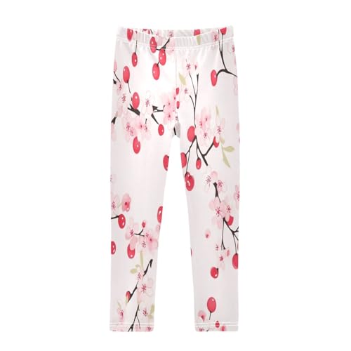Bolaz Toddler Girls Leggings Printed Yoga Pants Leggings Pink Flower Cherry for Kids