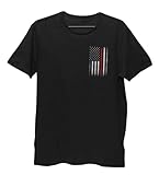 Men's Thin Red Line Flag Tee American Patriot Firefighter Support Shirt (Black - Chest & Back, 2X-Large)