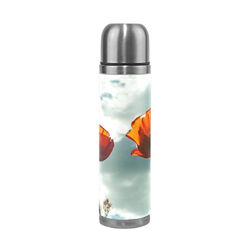 Eslifey Coquelicots Bouteille d'eau isotherme double vide en acier inoxydable 500 ml