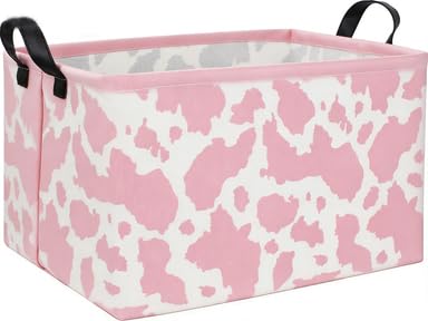 DDBASKET Rectangular Cow Baskets Pink Basket Cute Storage Bins Organizer Box Girls Room Decor for Home.(Pink cow)