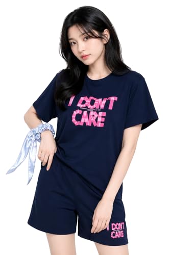 Image of ZEYO Night Suit for Women's Typography Printed Cotton Night Dress of Top and Shorts