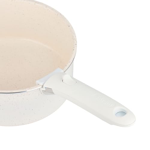 Sitram 716977 Batterie de cuisine 10 pcs en aluminium blanc – Revêtement céramique sain sans PFAS – 2 poêles Ø20/28, 2 casseroles Ø18/20, 1 sauteuse Ø26 + 3 couvercles – Tous feux dont induction – Image 3