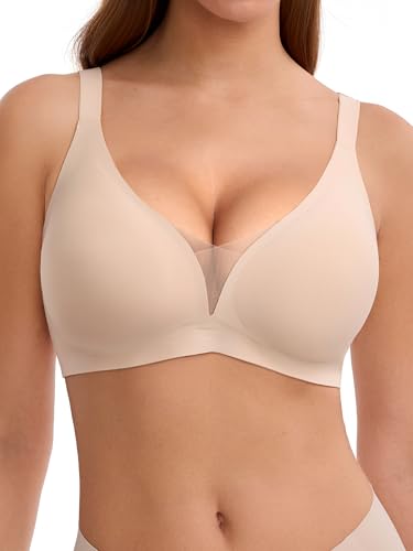 Image of LUCKMEEY Bras for Women No Underwire Deep V Wireless Bra Push Up Seamless Bras Full Coverage Bralettes Everyday Bra