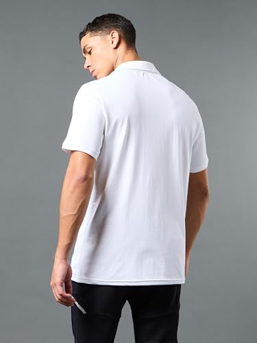 Image of TECHNOSPORT Men's Solid Slim Fit Polo Collar T-Shirt COTFLEX Half Sleeve Button Polyester for Gym Running Workout UPF50+ Anti Odour