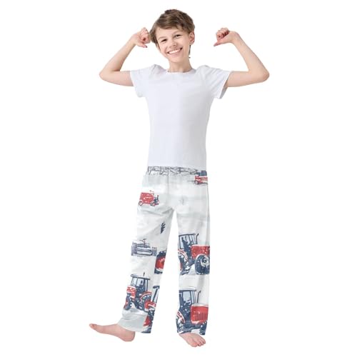 ZZXXB Tractor with Snow Boys Long Pants Soft Trousers Elastic Waist Kids Lounge Bottoms with Pockets S-XL3