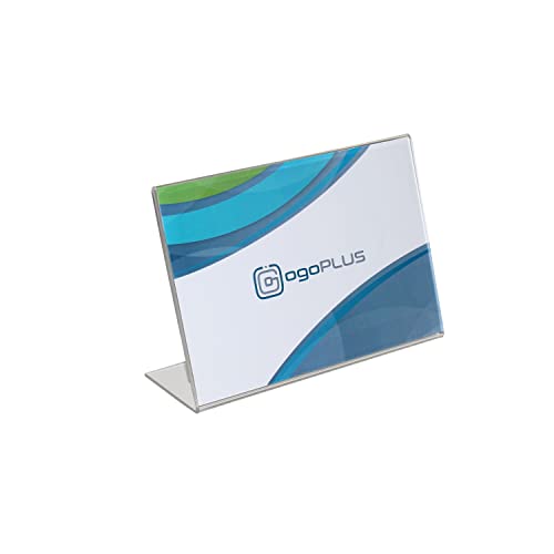 ogoPLUS L-Ständer Din A6 Querformat / Acryl Tischaufsteller, Flyer Ständer, Menükartenhalter, Infoschild, Werbeträger, Acrylglas Preisschild, Aufsteller Werbung