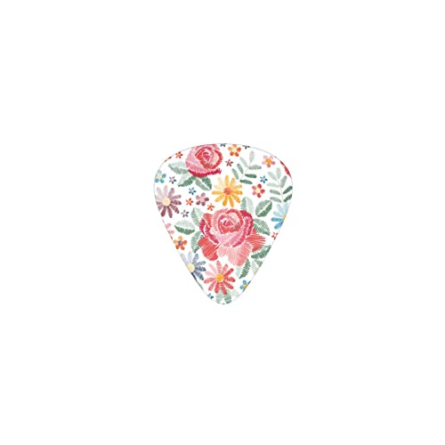 美しい カラフルな 白い花 デザインギターピック guitar pick ティアドロップ型 エレキギター/アコースティックギター/クラシックギター/ベース等の練習に最適な12枚セット