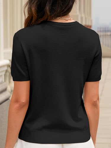 SANGTREE Women's Short Sleeve Sweaters Crew Neck Pullover Tops Summer Sweaters for Women3