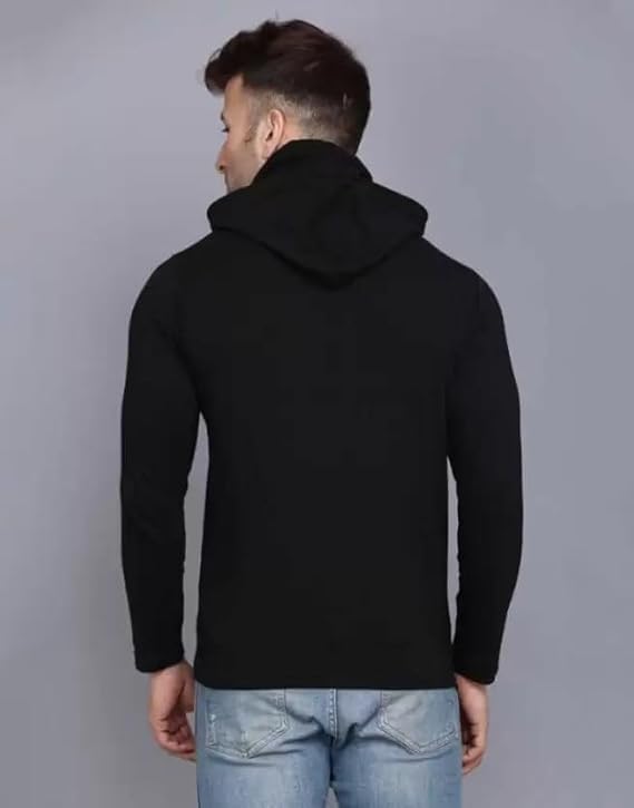 Image of Cotton Solid Men Hooded Neck with Mask Sweatshirt Full Sleeves Hoodie /Sweatshirt for Men (Black) - Pack of 1 || BZ2