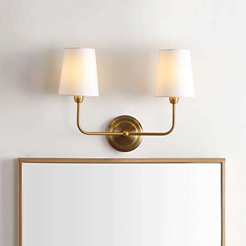 Image of Safavieh Lighting Ezra Brass Gold 2-Light Wall Sconce (LED Bulbs Included)
