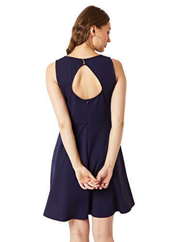 Image of Miss Chase Women's Wine Red Round Neck Knee-Long Skater Dress