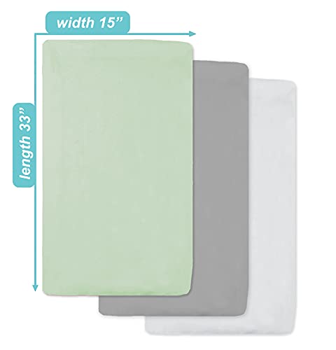 Image of American Baby Company 15 inch x 33 inch Fitted Bassinet Sheet, 100% Natural Cotton Jersey Knit, Celery /Gray /White, Soft Breathable, for Boys and Girls, Pack of 3
