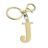 Stainless Steel Gold Letter A-Z Keychain for Women Men, Initial Letter Pendant with Key Ring, Charms for Key Backpack Bag (Gold-J)