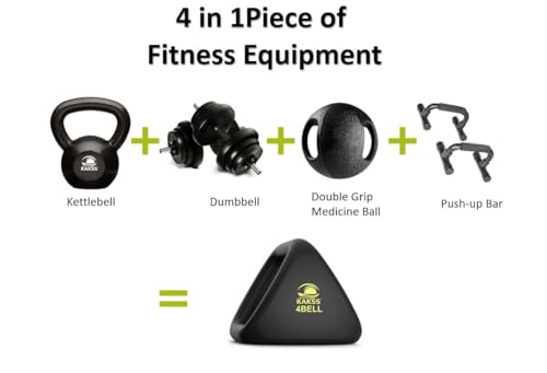 Image of Kakss 4BELL 8kg Multipurpose Gym Equipment 4-in-1 Dumbbell, Kettlebell, Push-Up Bar & Med Ball, Compact Home Workout Tool for Men & Women, GRIP THE FUTURE OF FITNESS (ONE PIECE)