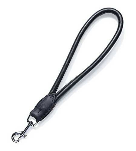Kurzführer Hundeleine Bear 30cm - Kurze Hundeleine aus Echt-Leder rundgenäht – Hunde Lederleine kurz (Schwarz)