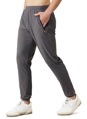 Lunturn Men'S Stretch Athletic Pants Lightweight Workout Joggers With Zipper Pockets Dark Grey thumb #1