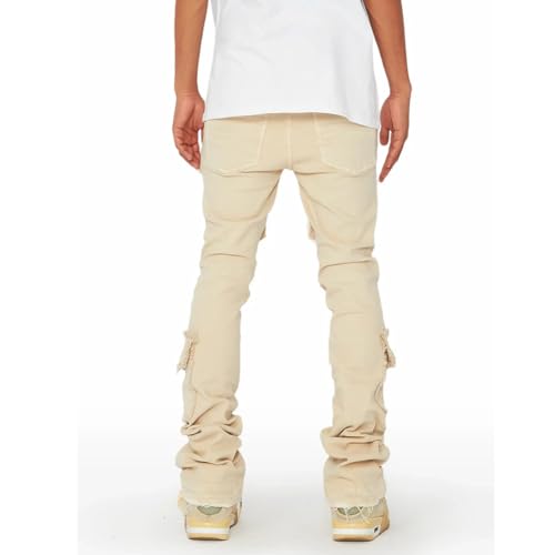 XYGJZ Men's Distressed Denim Pants Slim Fit Stacked Ripped Jeans3