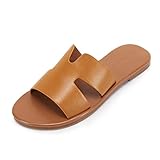 Ermonn Womens Faux Leather Strap Slide Sandals Cutout Slip On Open Toe Beach Comfort Sandals Summer Shoes
