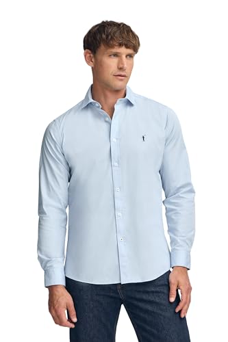Polo Club Chemise Popelin à Manches Longues Bleu 100% Coton pour Hommes - Slim Fit