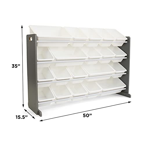 image for Humble Crew Extra-Large Toy Organizer with 20 Plastic Bins – Grey/Wh