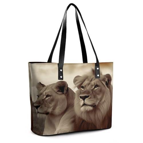Leather Tote Bag Crossbody Bags for Women Fashion Top Handle Handbag African Lion And Lioness Ladies Shoulder Bags Casual Beach Bag Gym Bages Ladies Purses for Shopping Work Travel3