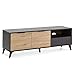 Mueble TV Koln 2 Puertas y 1 cajón, Color Negro Cepillado y Madera, 136,5 cm (Ancho) 40 cm (Profundo) 48,5 cm (Altura)