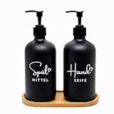 BoBoU Seifenspender Glas 2er Set Schwarz 500 ml – Handseife & Spülmittel mit Deutscher...