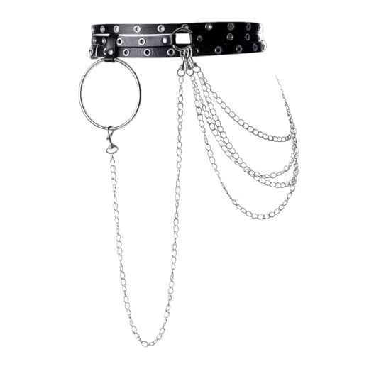 Cinto feminino preto de couro PU com corrente corporal gótica removível acessórios de Halloween cinto de joias para mulheres e meninas, cintos punk rock para jeans, one size