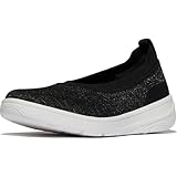 FitFlop™ Women's Super-Q Knit Ballerina Flat, Black/Silvereen, Size 9