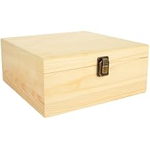 DAJAVE Unfinished Wooden Box, Wooden Storage Box with Hinged Lid, 9x9x4 Inch Pine Wood Box DIY Craft Stash Boxes for Arts Hobbies, DIY, Home Storage