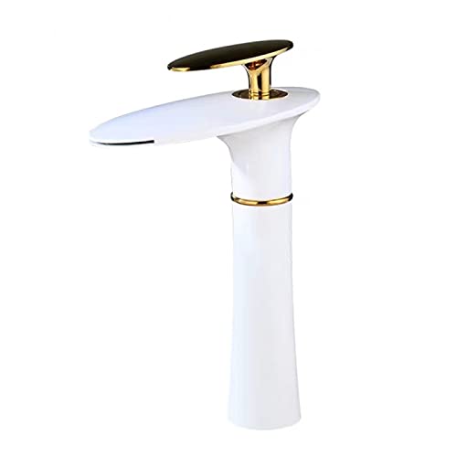 蛇口 洗面器 蛇口 滝、ソリッドブラス シングルハンドル 温水および冷水ミキサータップ、ウォーターフォール シングルハンドル バスルームシンク蛇口高、黒蛇口