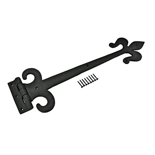 Renovators Supply Manufacturing Strap Hinge 18 In. Black Wrought Iron Fleur De Lis Style Flush Mount Heavy Duty Strap Gate And Door Hinges With Hardware Pack Of 2 #TOP2
