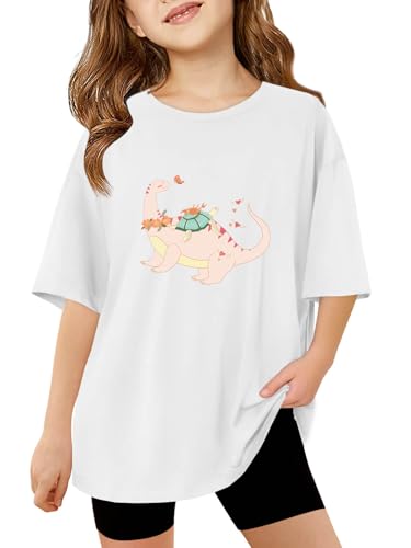 Image of Haloumoning Girls Short Sleeve T-Shirts | Kids, Summer,girls shirts,versized t shirts,Girls T-Shirts,Oversized Tops, Casual Crewneck, Basic Tees 5-14Y
