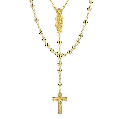 HarlemBling Solid 925 Sterling Silver Rosary Beads -14k Yellow Gold Finish - 36.5 Grams 6mm 30