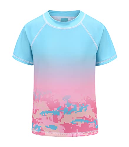 Image of Girls Rash Guard Swimsuits Short Sleeve Swim Shirt for Kids Girls One Piece Bathing Suit Swimwear 7-16 Years