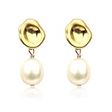 ELEXIS Gold Dangle White Pearl Earrings For Women Hypoallergenic Comfy Boho Bridesmaid Drop Large Cu