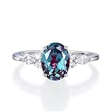 RareCollection 4.25 ct Oval Alexandrite Ring Cluster Eva Engagement Ring Lab Diamond Ring June Birthstone Color Chang Stone Wedding Anniversary Jewelry,Size from 4-10,with Gift Box