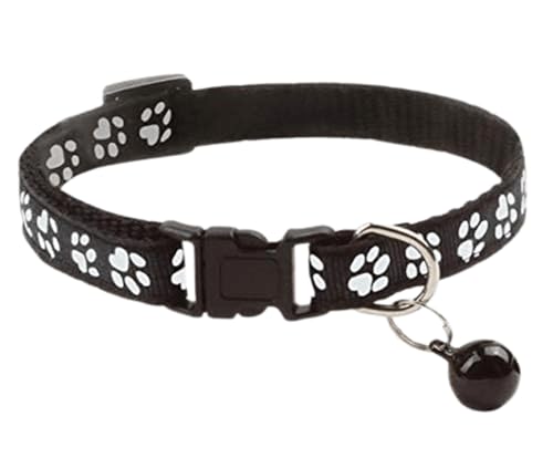 Image of Pawprint Cat Collar I with Bell Basic Dog Cat Collar I Buckle Adjustable Polyester I Cat Dog Collar with Bell I 10 MM Pack of-1 I (PAW Print Collar)